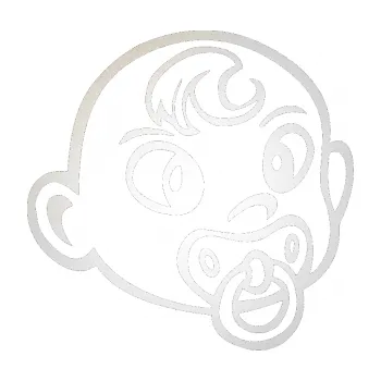 Samolepicí dekorace na vozidlo Dítě v autě 004 pravá miminko s dudlíkem hlavička (82 - odrazková reflexní bílá) SAMOLEPKA NA AUTO, NÁLEPKA, FÓLIE, POLEP, TUNING, VLASTNÍ TEXT, TISK, AUTOSAMOLEPKY.cz, POLEPY, OBRÁZEK, LOGO, 3D STICKERS