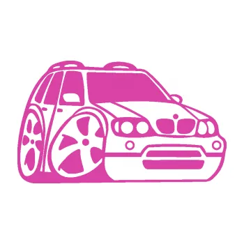Polep vozidla SAMOLEPKA BMW X5 karikatura pravá (16 - růžová) NA AUTO, NÁLEPKA, FÓLIE, POLEP, TUNING, VLASTNÍ TEXT, TISK, AUTOSAMOLEPKY.cz, POLEPY, OBRÁZEK, LOGO, SAMOLEPKY