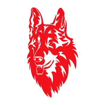 Polep vozidla SAMOLEPKA Pes 128 levá německý ovčák (10 - červená) NA AUTO, NÁLEPKA, FÓLIE, POLEP, TUNING, VLASTNÍ TEXT, TISK, AUTOSAMOLEPKY.cz, POLEPY, OBRÁZEK, LOGO, SAMOLEPKY