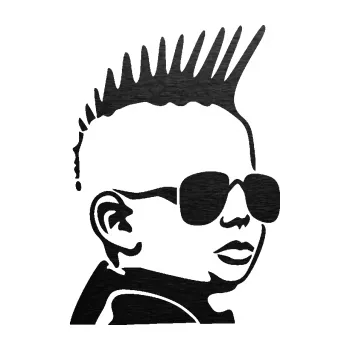 Samolepicí dekorace na vozidlo Dítě v autě 054 pravá kluk s pankáčem (63 - škrábaný kov černý) SAMOLEPKA NA AUTO, NÁLEPKA, FÓLIE, POLEP, TUNING, VLASTNÍ TEXT, TISK, AUTOSAMOLEPKY.cz, POLEPY, OBRÁZEK, LOGO, 3D STICKERS