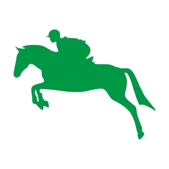 Samolepící dekorace Kůň 020 levá skok s jezdcem (12 - zelená) SAMOLEPKA NA AUTO, NÁLEPKA, FÓLIE, POLEP, TUNING, VLASTNÍ TEXT, TISK, AUTOSAMOLEPKY.cz, POLEPY, OBRÁZEK, LOGO, 3D STICKERS
