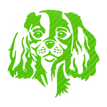 Polep vozidla Pes 132 pravá Cavalier king Charles spaniel (58 - 3D karbon zelený kawasaki) SAMOLEPKA NA AUTO, NÁLEPKA, FÓLIE, POLEP, TUNING, VLASTNÍ TEXT, TISK, AUTOSAMOLEPKY.cz, POLEPY, OBRÁZEK, LOGO, 3D STICKERS