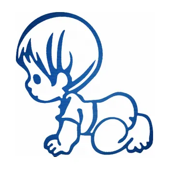 Samolepicí dekorace na vozidlo Dítě v autě 068 levá batole na kolínkách (65 - škrábaný kov modrý) SAMOLEPKA NA AUTO, NÁLEPKA, FÓLIE, POLEP, TUNING, VLASTNÍ TEXT, TISK, AUTOSAMOLEPKY.cz, POLEPY, OBRÁZEK, LOGO, 3D STICKERS