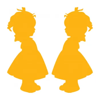 samolepka Dítě v autě 072 dvě holčičky sourozenci (21 - světle oranžová) SAMOLEPKA NA AUTO, NÁLEPKA, FÓLIE, POLEP, TUNING, VLASTNÍ TEXT, TISK, AUTOSAMOLEPKY.cz, POLEPY, OBRÁZEK, LOGO, 3D STICKERS