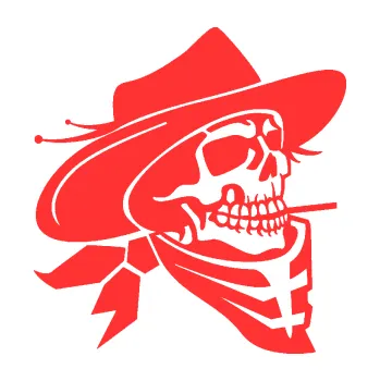 Samolepicí dekorace na vozidlo Kostra kovboj pravá (02 - světle červená) SAMOLEPKA NA AUTO, NÁLEPKA, FÓLIE, POLEP, TUNING, VLASTNÍ TEXT, TISK, AUTOSAMOLEPKY.cz, POLEPY, OBRÁZEK, LOGO, 3D STICKERS