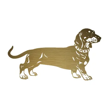 Polep vozidla SAMOLEPKA Pes 122 pravá jezevčík (64 - škrábaný kov zlatý) NA AUTO, NÁLEPKA, FÓLIE, POLEP, TUNING, VLASTNÍ TEXT, TISK, AUTOSAMOLEPKY.cz, POLEPY, OBRÁZEK, LOGO, SAMOLEPKY