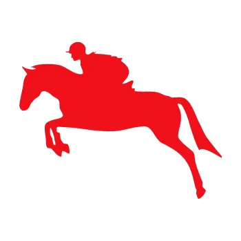 Samolepící dekorace SAMOLEPKA Kůň 020 levá skok s jezdcem (10 - červená) NA AUTO, NÁLEPKA, FÓLIE, POLEP, TUNING, VLASTNÍ TEXT, TISK, AUTOSAMOLEPKY.cz, POLEPY, OBRÁZEK, LOGO, SAMOLEPKY