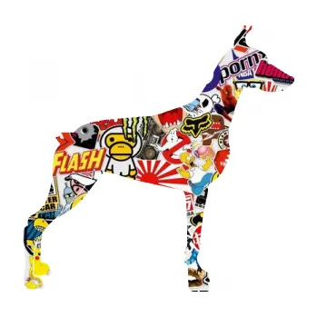 Polep vozidla SAMOLEPKA Pes 088 pravá Dobrman (83 - Sticker bomb) NA AUTO, NÁLEPKA, FÓLIE, POLEP, TUNING, VLASTNÍ TEXT, TISK, AUTOSAMOLEPKY.cz, POLEPY, OBRÁZEK, LOGO, SAMOLEPKY