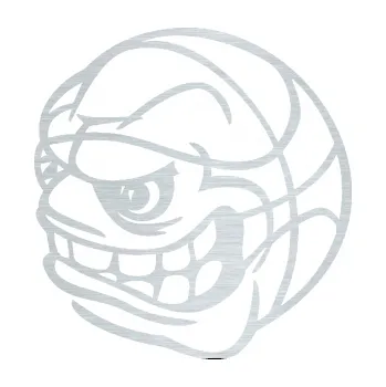 Samolepicí dekorace na vozidlo Basketbalový míč 002 levá s obličejem (61 - škrábaný hliník) SAMOLEPKA NA AUTO, NÁLEPKA, FÓLIE, POLEP, TUNING, VLASTNÍ TEXT, TISK, AUTOSAMOLEPKY.cz, POLEPY, OBRÁZEK, LOGO, 3D STICKERS