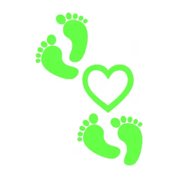 Samolepicí dekorace na vozidlo Dítě v autě 078 levá nožičky se srdíčkem (71 - Fluorescentní zelená) SAMOLEPKA NA AUTO, NÁLEPKA, FÓLIE, POLEP, TUNING, VLASTNÍ TEXT, TISK, AUTOSAMOLEPKY.cz, POLEPY, OBRÁZEK, LOGO, 3D STICKERS