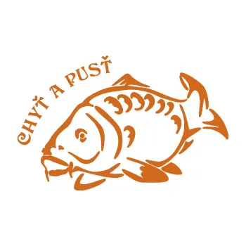 Polep vozidla SAMOLEPKA Kapr 007 chyť a pusť (26 - oříšková) NA AUTO, NÁLEPKA, FÓLIE, POLEP, TUNING, VLASTNÍ TEXT, TISK, AUTOSAMOLEPKY.cz, POLEPY, OBRÁZEK, LOGO, SAMOLEPKY