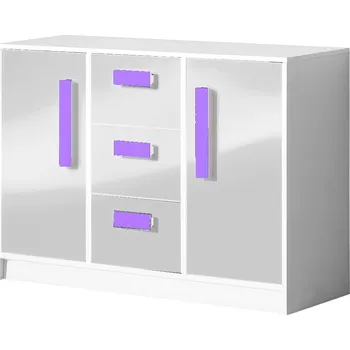 Obývací stěna Komoda široká GULLIWER 6 bílá lesk/fialová