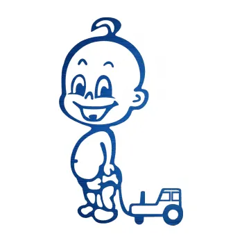 Samolepicí dekorace na vozidlo Dítě v autě 031 levá chlapeček s traktorem (65 - škrábaný kov modrý) SAMOLEPKA NA AUTO, NÁLEPKA, FÓLIE, POLEP, TUNING, VLASTNÍ TEXT, TISK, AUTOSAMOLEPKY.cz, POLEPY, OBRÁZEK, LOGO, 3D STICKERS