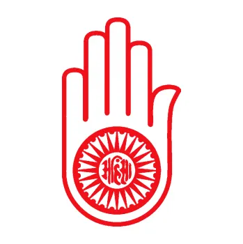 samolepka Náboženský symbol Džinismus Ahimsa (10 - červená) SAMOLEPKA NA AUTO, NÁLEPKA, FÓLIE, POLEP, TUNING, VLASTNÍ TEXT, TISK, AUTOSAMOLEPKY.cz, POLEPY, OBRÁZEK, LOGO, 3D STICKERS