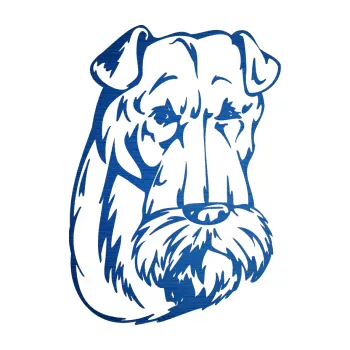 samolepka Pes 006 pravá Knírač (65 - škrábaný kov modrý) SAMOLEPKA NA AUTO, NÁLEPKA, FÓLIE, POLEP, TUNING, VLASTNÍ TEXT, TISK, AUTOSAMOLEPKY.cz, POLEPY, OBRÁZEK, LOGO, 3D STICKERS