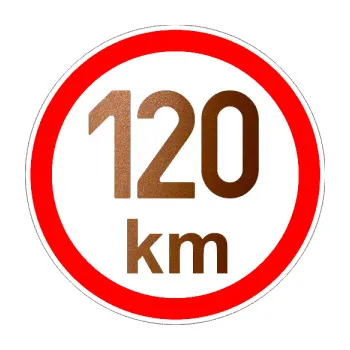 samolepka Maximální rychlost 120km - nejvyšší konstrukční rychlost (44 - měděná metalíza) SAMOLEPKA NA AUTO, NÁLEPKA, FÓLIE, POLEP, TUNING, VLASTNÍ TEXT, TISK, AUTOSAMOLEPKY.cz, POLEPY, OBRÁZEK, LOGO, 3D STICKERS