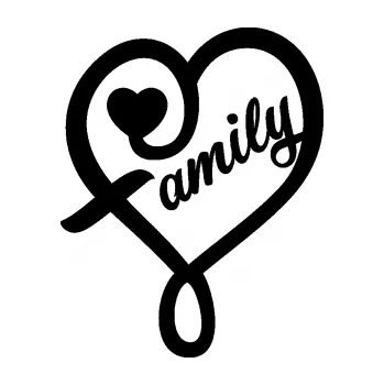 Samolepící dekorace SAMOLEPKA Family 001 nápis se srdíčkem (01 - černá) NA AUTO, NÁLEPKA, FÓLIE, POLEP, TUNING, VLASTNÍ TEXT, TISK, AUTOSAMOLEPKY.cz, POLEPY, OBRÁZEK, LOGO, SAMOLEPKY