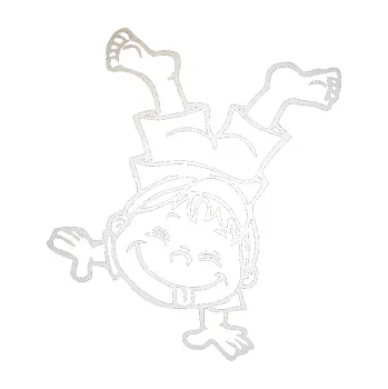 Samolepicí dekorace na vozidlo Dítě v autě 023 levá kluk ve stojce (82 - odrazková reflexní bílá) SAMOLEPKA NA AUTO, NÁLEPKA, FÓLIE, POLEP, TUNING, VLASTNÍ TEXT, TISK, AUTOSAMOLEPKY.cz, POLEPY, OBRÁZEK, LOGO, 3D STICKERS