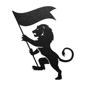 Samolepící dekorace Lev heraldika 005 levá s praporem (63 - škrábaný kov černý) SAMOLEPKA NA AUTO, NÁLEPKA, FÓLIE, POLEP, TUNING, VLASTNÍ TEXT, TISK, AUTOSAMOLEPKY.cz, POLEPY, OBRÁZEK, LOGO, 3D STICKERS