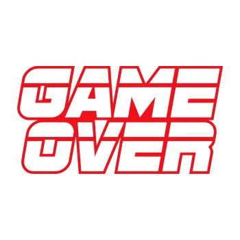 Polep vozidla SAMOLEPKA Game over nad sebou 002 (10 - červená) NA AUTO, NÁLEPKA, FÓLIE, POLEP, TUNING, VLASTNÍ TEXT, TISK, AUTOSAMOLEPKY.cz, POLEPY, OBRÁZEK, LOGO, SAMOLEPKY