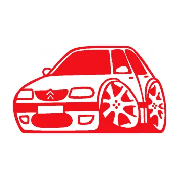 Polep vozidla SAMOLEPKA Citroen saxo karikatura levá (10 - červená) NA AUTO, NÁLEPKA, FÓLIE, POLEP, TUNING, VLASTNÍ TEXT, TISK, AUTOSAMOLEPKY.cz, POLEPY, OBRÁZEK, LOGO, SAMOLEPKY