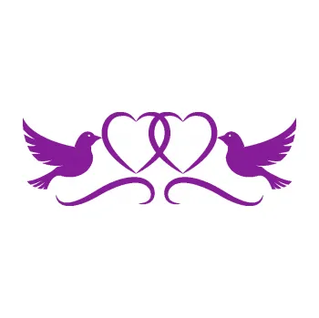 Samolepící dekorace Novomanželé 002 holubičky se srdíčky (14 - fialová) SAMOLEPKA NA AUTO, NÁLEPKA, FÓLIE, POLEP, TUNING, VLASTNÍ TEXT, TISK, AUTOSAMOLEPKY.cz, POLEPY, OBRÁZEK, LOGO, 3D STICKERS