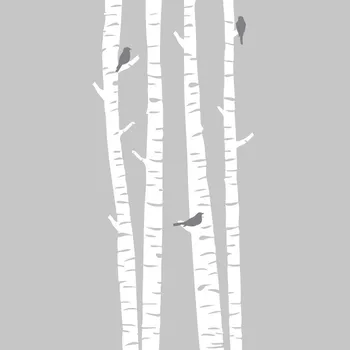 Samolepící dekorace FUGU Samolepka na zeď Břízy a ptáčci Barva: bílá 010 + šedá 073