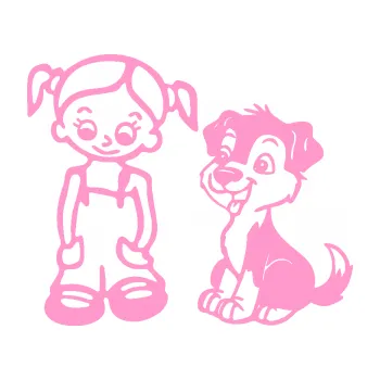 Samolepicí dekorace na vozidlo Dítě v autě 099 levá holčička a pes (24 - světle růžová) SAMOLEPKA NA AUTO, NÁLEPKA, FÓLIE, POLEP, TUNING, VLASTNÍ TEXT, TISK, AUTOSAMOLEPKY.cz, POLEPY, OBRÁZEK, LOGO, 3D STICKERS