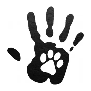 samolepka Dlaň s tlapkou pravá otisk (63 - škrábaný kov černý) SAMOLEPKA NA AUTO, NÁLEPKA, FÓLIE, POLEP, TUNING, VLASTNÍ TEXT, TISK, AUTOSAMOLEPKY.cz, POLEPY, OBRÁZEK, LOGO, 3D STICKERS