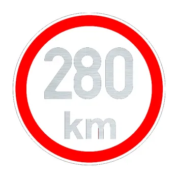 samolepka Maximální rychlost 280km - nejvyšší konstrukční rychlost (61 - škrábaný hliník) SAMOLEPKA NA AUTO, NÁLEPKA, FÓLIE, POLEP, TUNING, VLASTNÍ TEXT, TISK, AUTOSAMOLEPKY.cz, POLEPY, OBRÁZEK, LOGO, 3D STICKERS