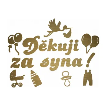 Polep vozidla SAMOLEPKA Děkuji za syna nápis dítě v autě (64 - škrábaný kov zlatý) NA AUTO, NÁLEPKA, FÓLIE, POLEP, TUNING, VLASTNÍ TEXT, TISK, AUTOSAMOLEPKY.cz, POLEPY, OBRÁZEK, LOGO, SAMOLEPKY