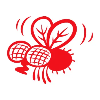 Samolepící dekorace SAMOLEPKA Moucha 002 levá (10 - červená) NA AUTO, NÁLEPKA, FÓLIE, POLEP, TUNING, VLASTNÍ TEXT, TISK, AUTOSAMOLEPKY.cz, POLEPY, OBRÁZEK, LOGO, SAMOLEPKY