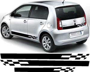 Samolepka na auto Polep na bok Škoda Citigo šachovnice (01 - černá) NÁLEPKA, FÓLIE, POLEPY, TUNING, VLASTNÍ TEXT, TISK, AUTOSAMOLEPKY.cz, SAMOLEPKY, OBRÁZEK, LOGO, VÝROBA, PRODEJ