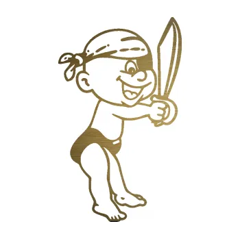 Samolepicí dekorace na vozidlo Dítě v autě 086 pravá chlapeček pirát (64 - škrábaný kov zlatý) SAMOLEPKA NA AUTO, NÁLEPKA, FÓLIE, POLEP, TUNING, VLASTNÍ TEXT, TISK, AUTOSAMOLEPKY.cz, POLEPY, OBRÁZEK, LOGO, 3D STICKERS