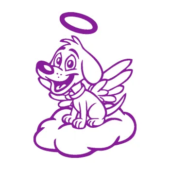 Polep vozidla SAMOLEPKA Pes 126 levá andílek na obláčku (14 - fialová) NA AUTO, NÁLEPKA, FÓLIE, POLEP, TUNING, VLASTNÍ TEXT, TISK, AUTOSAMOLEPKY.cz, POLEPY, OBRÁZEK, LOGO, SAMOLEPKY