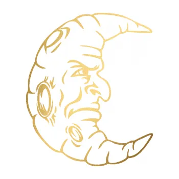 Samolepicí dekorace na vozidlo Měsíc 001 pravá s obličejem (43 - zlatá metalíza) SAMOLEPKA NA AUTO, NÁLEPKA, FÓLIE, POLEP, TUNING, VLASTNÍ TEXT, TISK, AUTOSAMOLEPKY.cz, POLEPY, OBRÁZEK, LOGO, 3D STICKERS