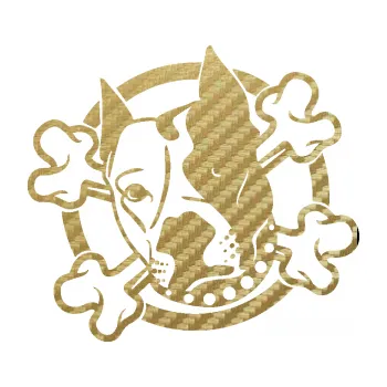 Polep vozidla SAMOLEPKA Pes 115 levá pitbull se zkříženými kostmi (59 - 3D karbon zlatý) NA AUTO, NÁLEPKA, FÓLIE, POLEP, TUNING, VLASTNÍ TEXT, TISK, AUTOSAMOLEPKY.cz, POLEPY, OBRÁZEK, LOGO, SAMOLEPKY