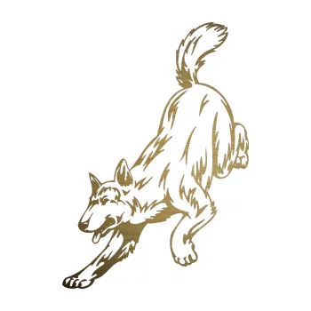 Polep vozidla SAMOLEPKA Pes 024 levá (64 - škrábaný kov zlatý) NA AUTO, NÁLEPKA, FÓLIE, POLEP, TUNING, VLASTNÍ TEXT, TISK, AUTOSAMOLEPKY.cz, POLEPY, OBRÁZEK, LOGO, SAMOLEPKY