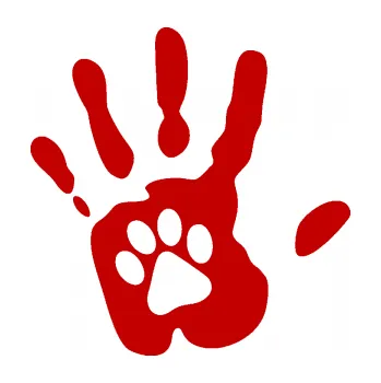 samolepka Dlaň s tlapkou levá otisk (18 - tmavě červená) SAMOLEPKA NA AUTO, NÁLEPKA, FÓLIE, POLEP, TUNING, VLASTNÍ TEXT, TISK, AUTOSAMOLEPKY.cz, POLEPY, OBRÁZEK, LOGO, 3D STICKERS