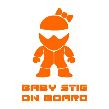 Samolepicí dekorace na vozidlo Baby stig on board girl (73 - Fluorescentní oranžová) SAMOLEPKA NA AUTO, NÁLEPKA, FÓLIE, POLEP, TUNING, VLASTNÍ TEXT, TISK, AUTOSAMOLEPKY.cz, POLEPY, OBRÁZEK, LOGO, 3D STICKERS
