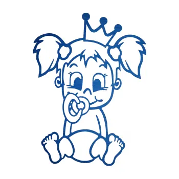 Samolepicí dekorace na vozidlo Dítě v autě 033 levá holčička princezna s dudlíkem (65 - škrábaný kov modrý) SAMOLEPKA NA AUTO, NÁLEPKA, FÓLIE, POLEP, TUNING, VLASTNÍ TEXT, TISK, AUTOSAMOLEPKY.cz, POLEPY, OBRÁZEK, LOGO, 3D STICKERS