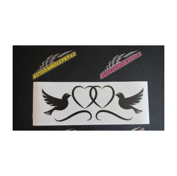 Samolepící dekorace SAMOLEPKA Novomanželé 002 holubičky se srdíčky (17 - šedá) NA AUTO, NÁLEPKA, FÓLIE, POLEP, TUNING, VLASTNÍ TEXT, TISK, AUTOSAMOLEPKY.cz, POLEPY, OBRÁZEK, LOGO, SAMOLEPKY