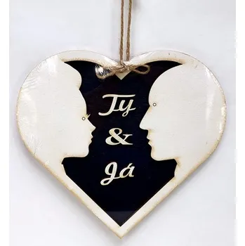 Obraz Dřevěné srdíčko dvojité 20cm - Ty & Já - Bílo-černé