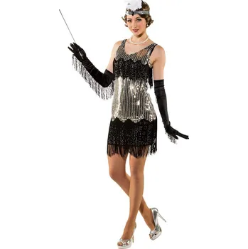 Karnevalový kostým Dámský kostým - Krátké černo stříbrné šaty L/XL