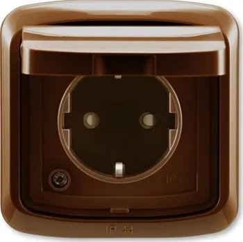 Elektrická zásuvka Zásuvka jednonásobná ABB Tango 5518A-3999 H, hnědá, podle DIN, s cl., víčkem, rám., s drápky, IP44