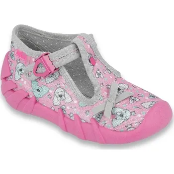 Dívčí bačkory Bačkůrky papučky botičky Befado Speedy 110P387 šedorůžové s pejsky velikost: 22