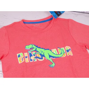Chlapecké tričko KUGO Triko tričko sportovní oranžové tm. tyrkys s dinosaurem velikost oblečení - děti: 122/128