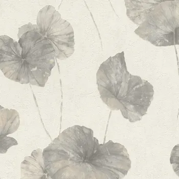 Tapeta Vliesová tapeta lopuchové listy, strukturální, barvy šedá, krémová 458213 / Vliesové tapety na zeď Andy Wand (0,53 x 10,05 m) Rasch