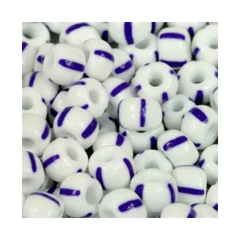 Dětské navlékací korálky Rokajl 8/0 bílá s modrými pruhy