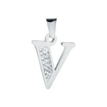 Přívěsek Přívěsek písmeno V s kamínky 29x18mm chirurgická ocel